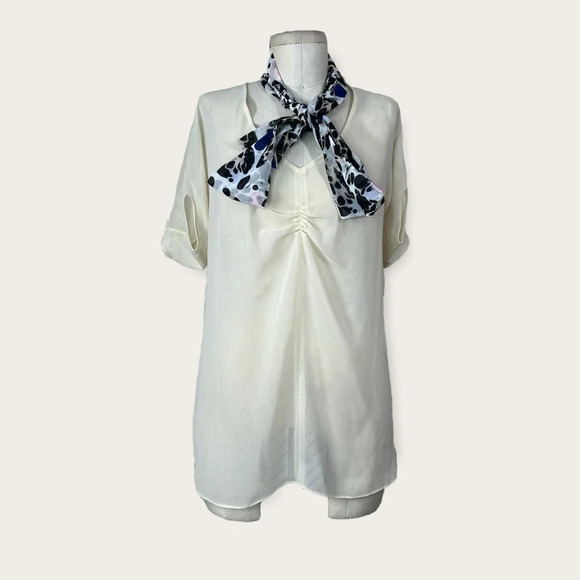 Just Cavalli Ivory See Through Scarf Decorated Blouse Top Size 42 / US 6 - Picture 1 of 12